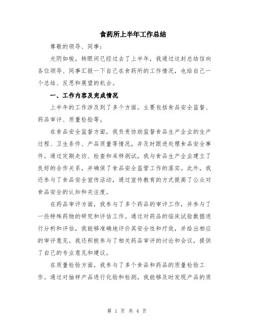 食药所上半年工作总结
