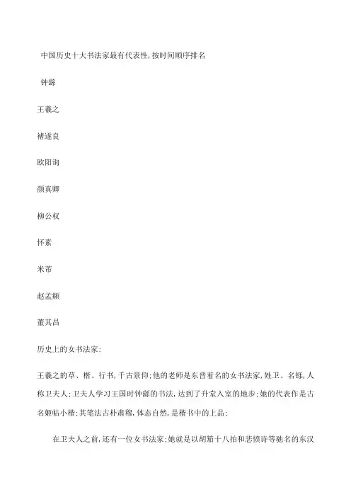 中国历史十大书法家最有代表性 按时间顺序排名