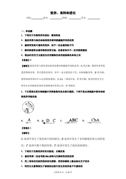 二轮    变异、育种和进化 专题卷(适用全国)