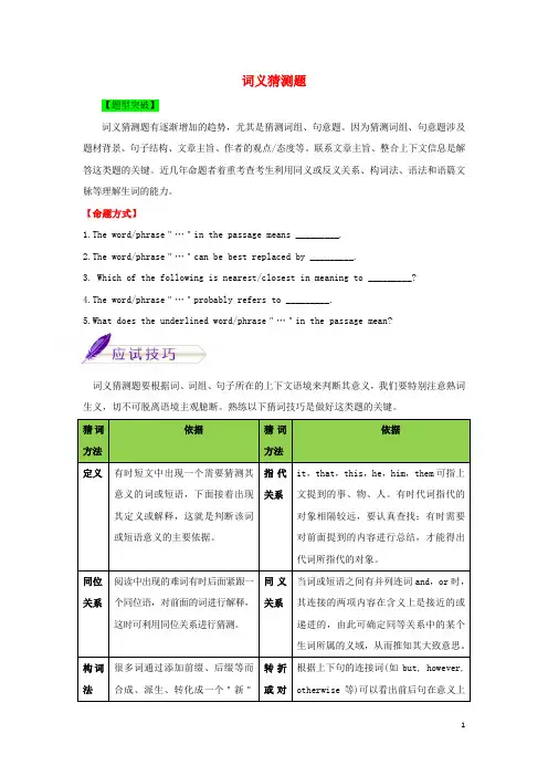 2018高考英语大题精做04阅读理解词义猜测题!