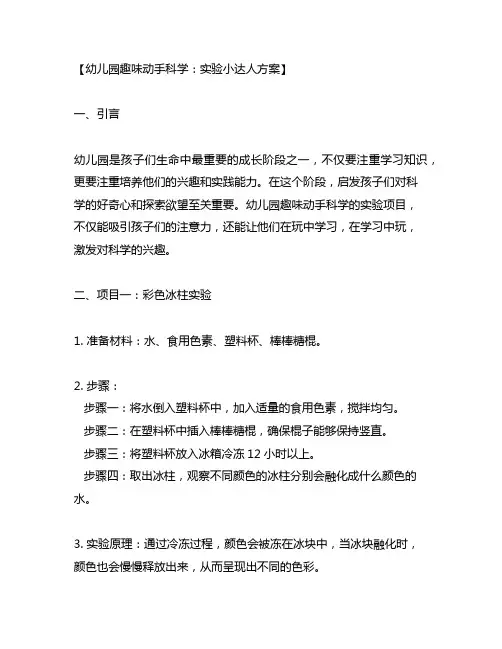 幼儿园趣味动手科学：实验小达人方案
