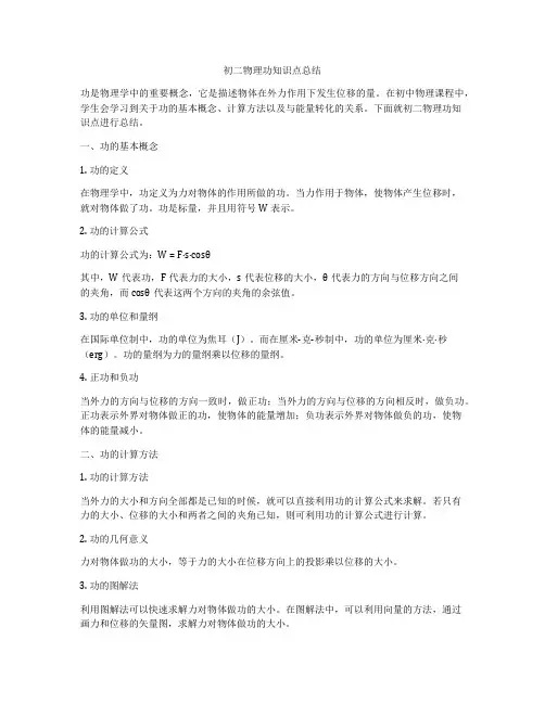 初二物理功知识点总结