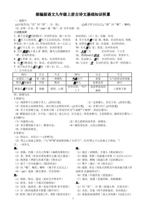 (完整)部编版语文九年级上册古诗文基础知识积累