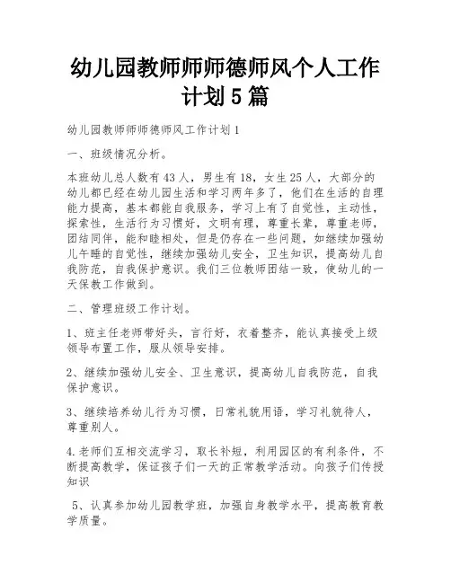 幼儿园教师师师德师风个人工作计划5篇