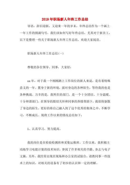 2019年职场新人年终工作总结