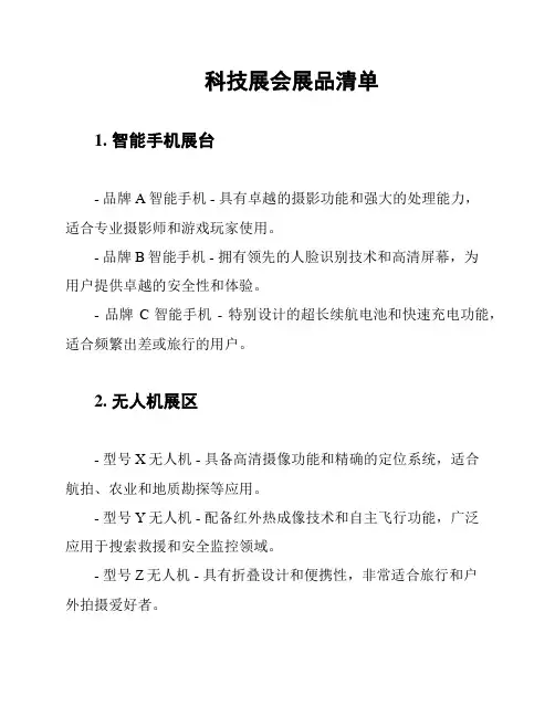 科技展会展品清单