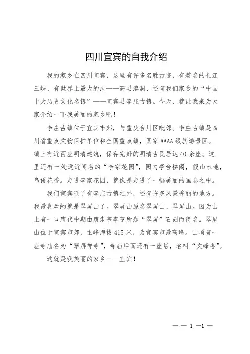 四川宜宾的自我介绍