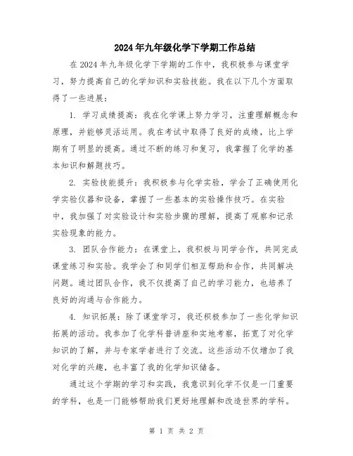 2024年九年级化学下学期工作总结