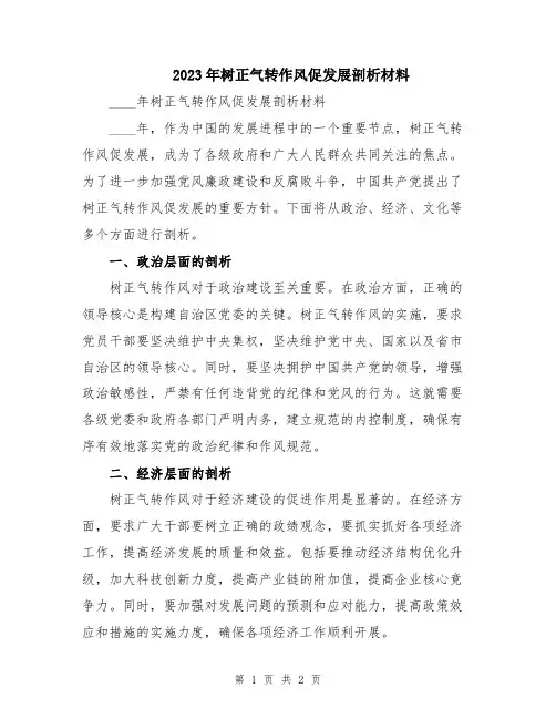 2023年树正气转作风促发展剖析材料