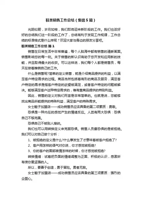 鞋类销售工作总结（集锦5篇）