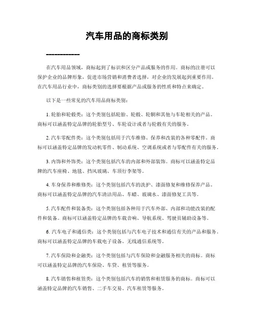 汽车用品的商标类别