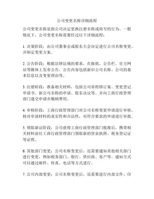 公司变更名称详细流程