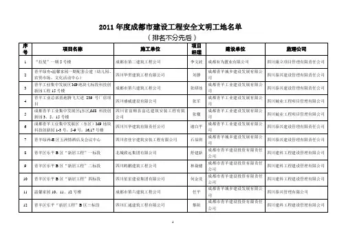2011年度成都市建设工程安全文明工地名单