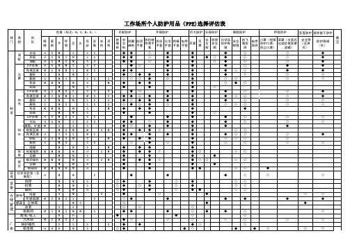 工作场所个人防护用品PPE选择评估表范例