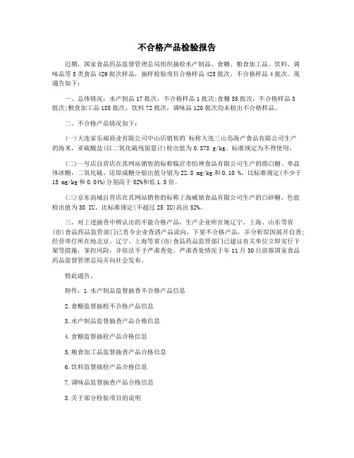 不合格产品检验报告