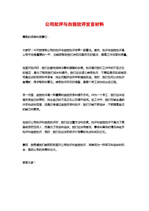 公司批评与自我批评发言材料