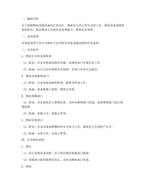 物业设备故障应急预案