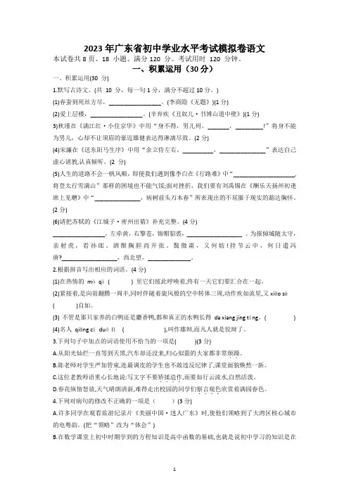 2023年广东省初中学业水平考试模拟卷 (5)