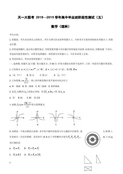 河南省天一大联考2019届高三阶段性测试(五)数学(理)试卷(附答案)