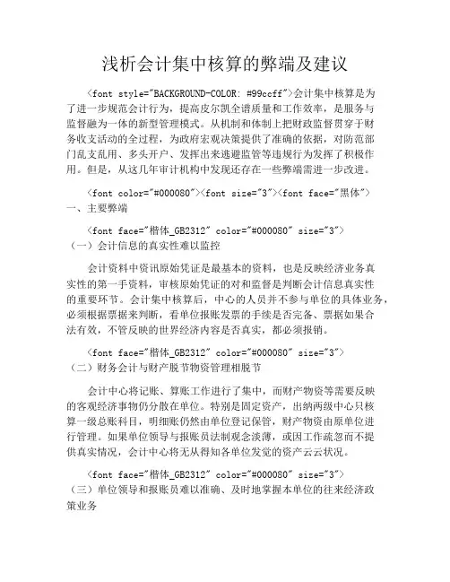 浅析会计集中核算的弊端及建议