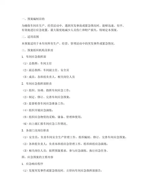 车间级应急预案模板