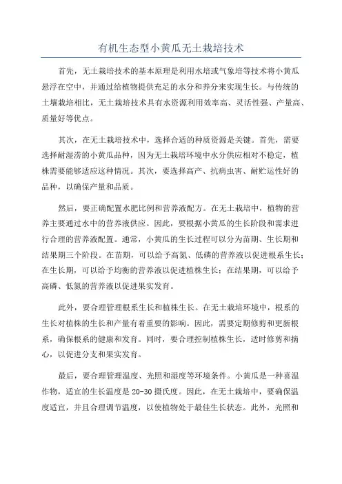 有机生态型小黄瓜无土栽培技术