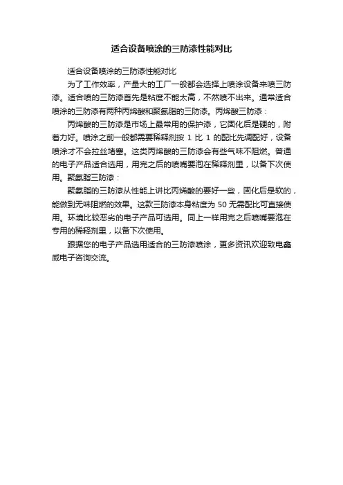适合设备喷涂的三防漆性能对比