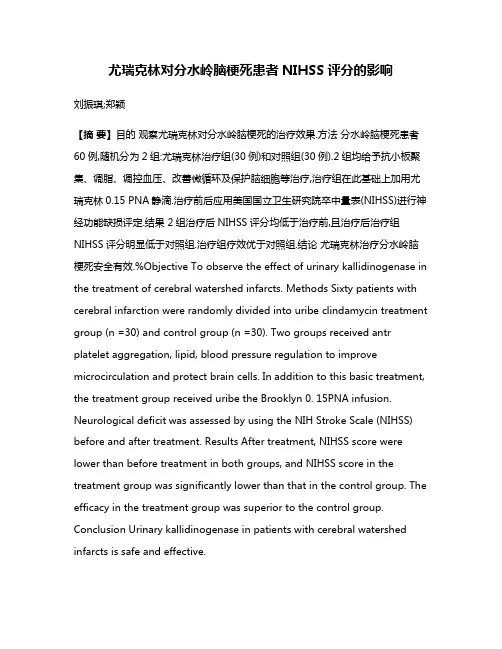 尤瑞克林对分水岭脑梗死患者NIHSS评分的影响