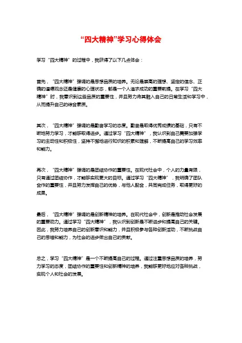“四大精神”学习心得体会