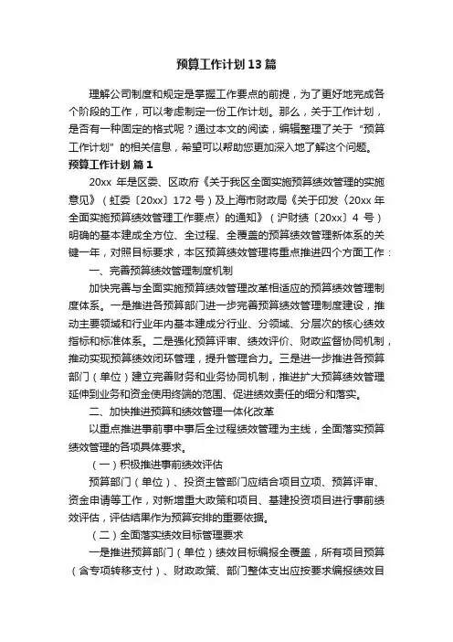 预算工作计划13篇