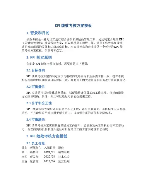 kpi绩效考核方案模板