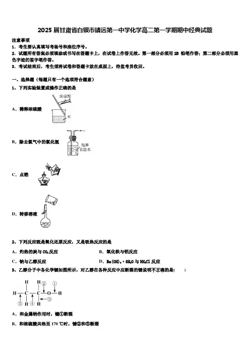 2025届甘肃省白银市靖远第一中学化学高二第一学期期中经典试题含解析