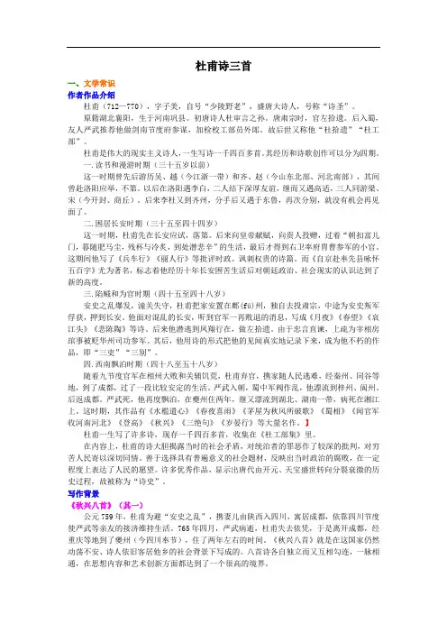 《杜甫诗三首》语文高考文言知识积累与复习讲解