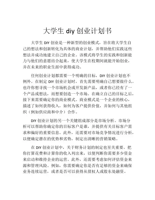 大学生diy创业计划书