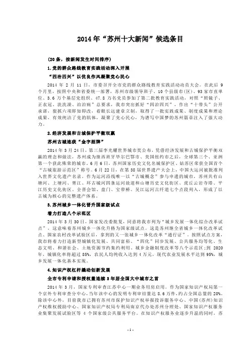 2014年“苏州十大新闻”候选条目