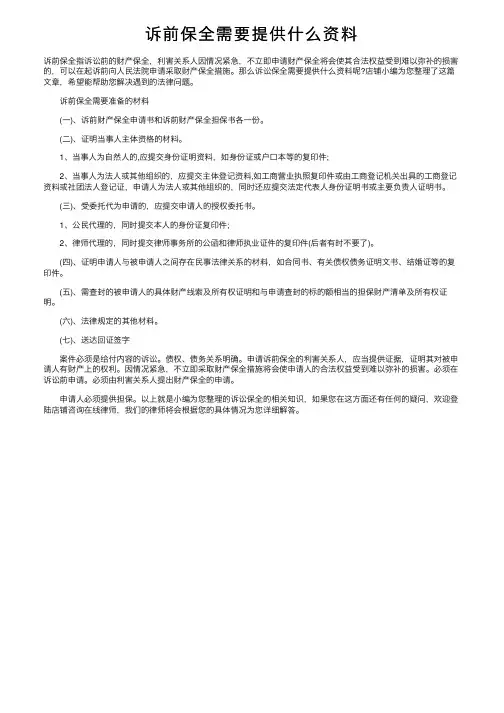 诉前保全需要提供什么资料