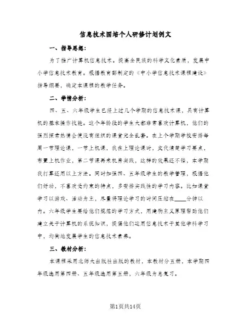 信息技术国培个人研修计划例文(5篇)