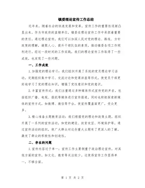 镇委理论宣传工作总结