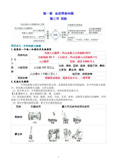第一章 第三节 民族 基础知识讲解 人教版地理八年级上册