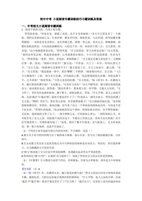 初中中考 小说阅读专题训练技巧习题训练及答案