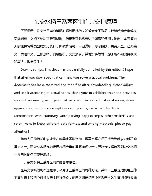 杂交水稻三系两区制作杂交种原理
