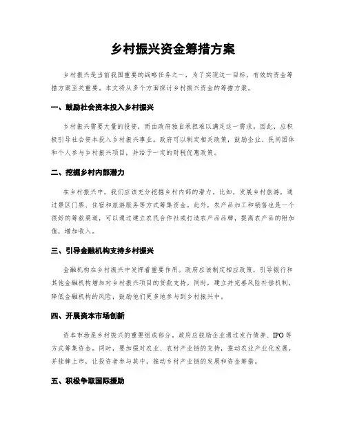 乡村振兴资金筹措方案