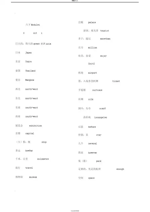 六年级下册单词、课文中译英(上海版牛津英语)