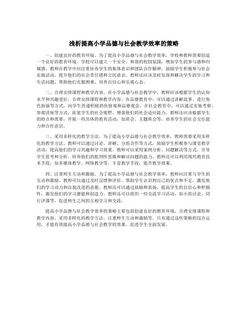 浅析提高小学品德与社会教学效率的策略