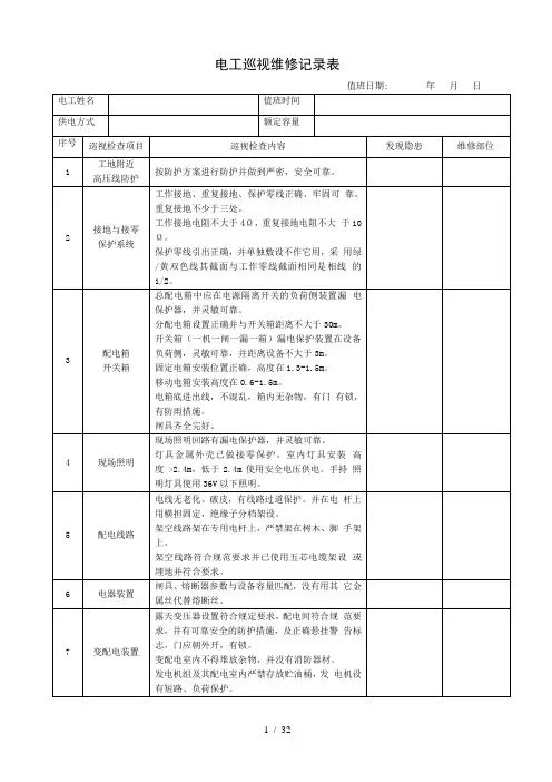 电工巡视维修记录表