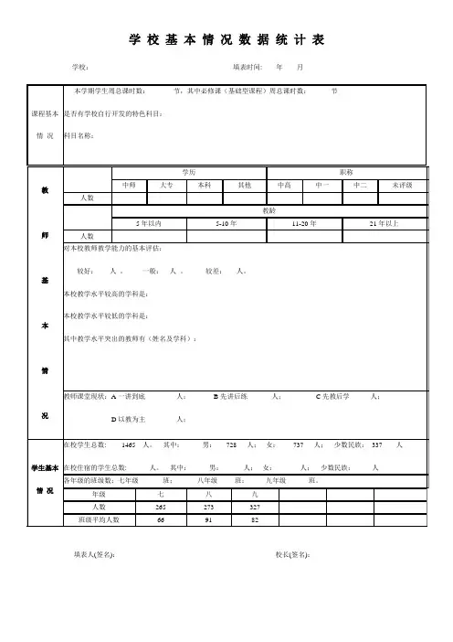 学 校 基 本 情 况 数 据 统 计 表1