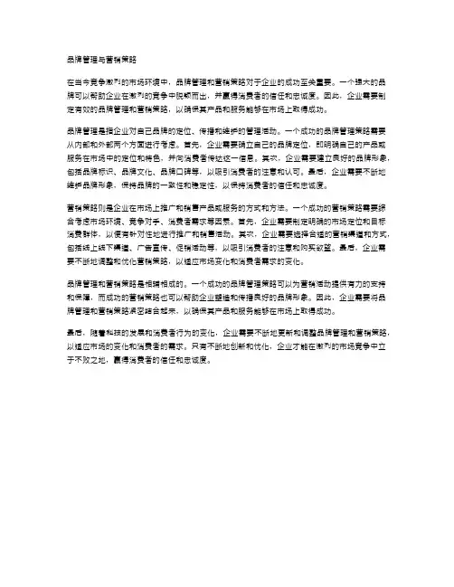 品牌管理与营销策略