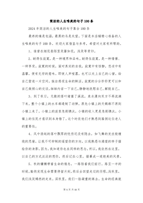 简洁的人生唯美的句子100条