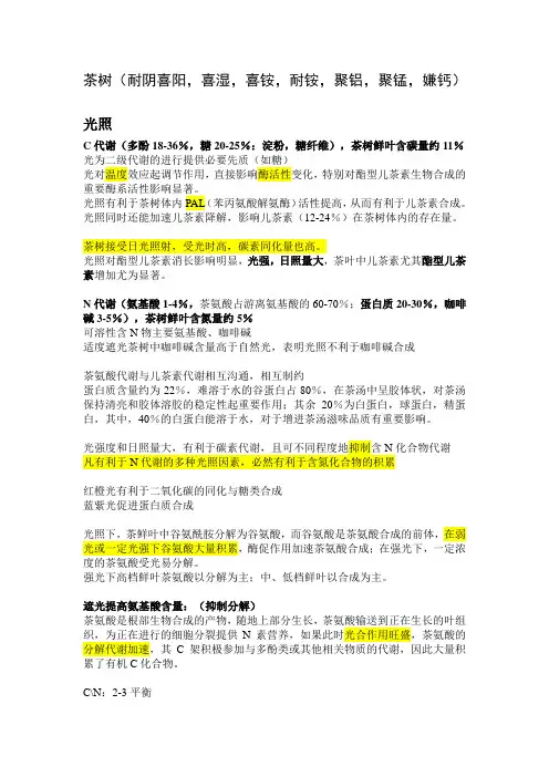 茶树C代谢与N代谢总结
