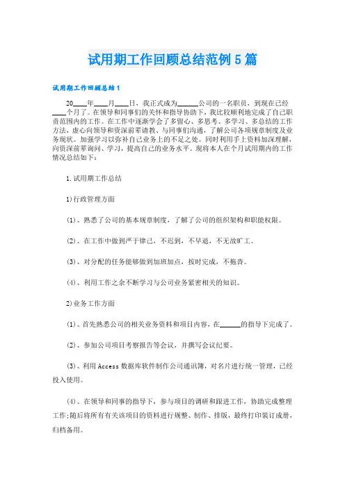 试用期工作回顾总结范例5篇